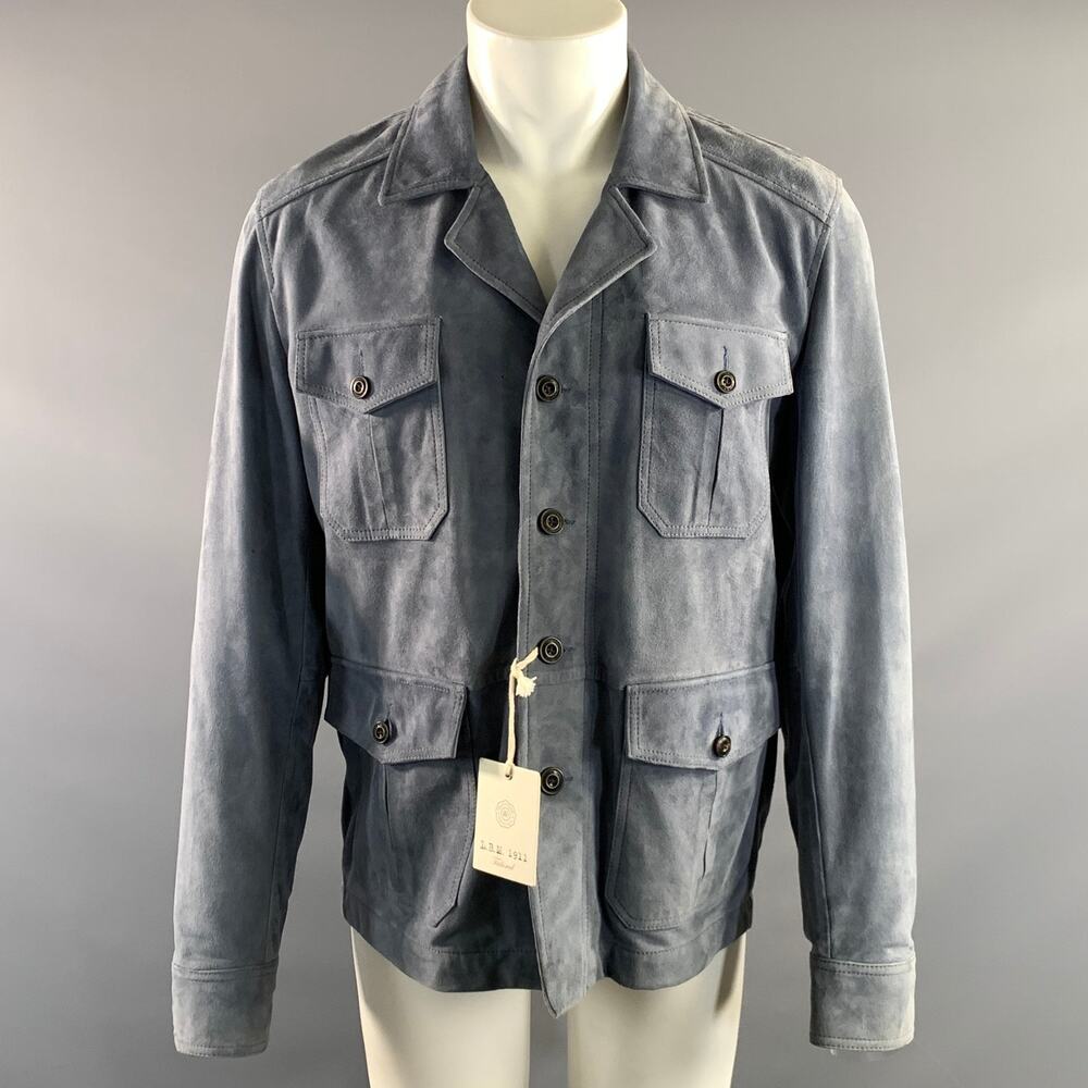 L.B.M. 1911 Chest Size 40 Size M Blue 59005/4 2894 Leather Button Up Jacket